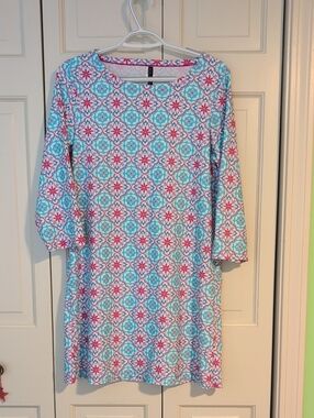 Aqua Sol Women’s Dress in Aqua and Pink - Casual Comfort/Beach/Water